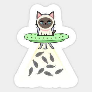 Funny siamese Cat is flying a spaceship Sticker